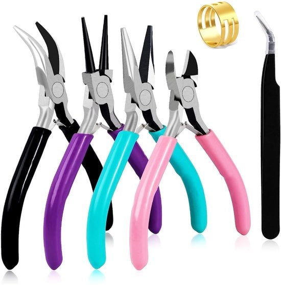 Set di attrezzi per gioielli a 4 pezzi - kit di strumenti - per la creazione di gioielli - comprensivo di pinza a punta, pinza a catena, pinza rotonda e pinza curva e pinza per taglio della filigrana - per la creazione di bracciali, perle e altri gioielli