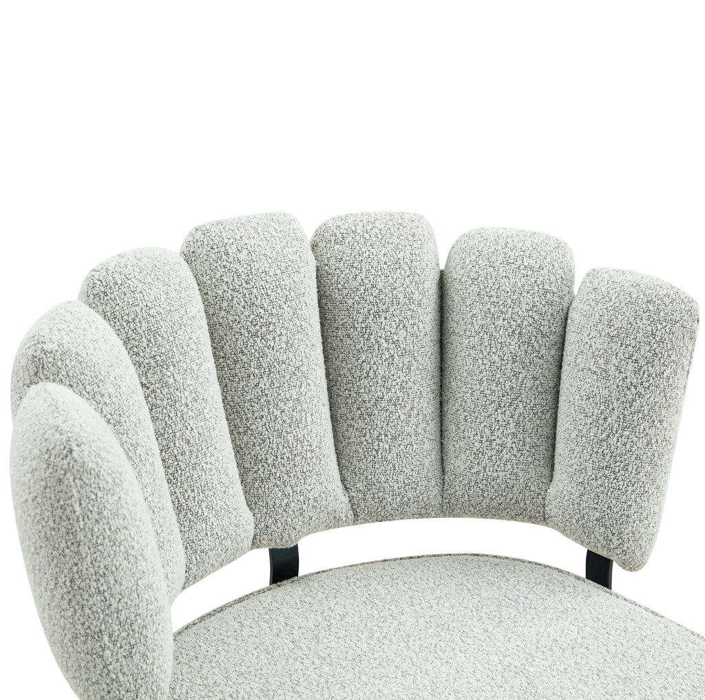 Set di 2 sedie da pranzo in velluto strutturato grigio chiaro con schienale a petalo e gambe nere; 80 cm