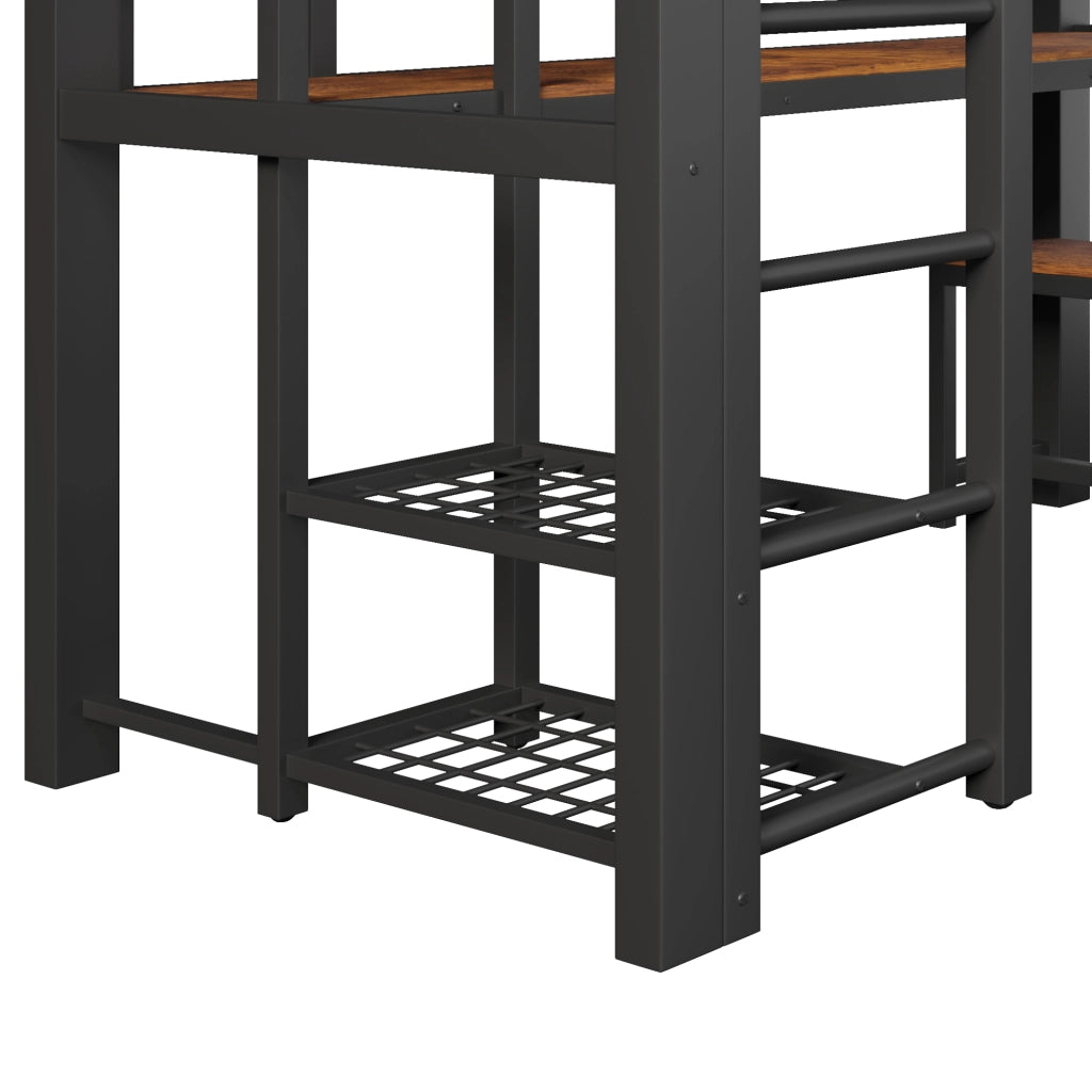 Letto a soppalco 90x200 cm con scrivania; asta appendiabiti; pannello forato; metallo nero