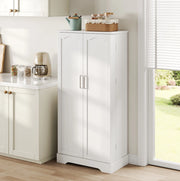Credenza da cucina bianca 60x35x128 cm in MDF e PB con luce LED sensor e ripiani regolabili
