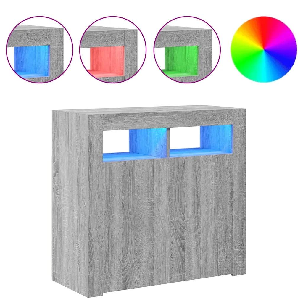 Credenza con Luci LED-Buffet-Armadio da cucina Grigio Sonoma 80x35x75 cm