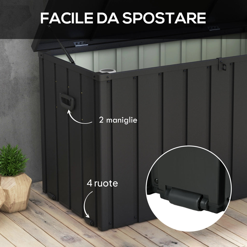 Panca Contenitore con Rotelle e Maniglie ¨C zephmum ¨C Grigio Scuro, Acciaio e PP, 125.5x61.5x70 cm