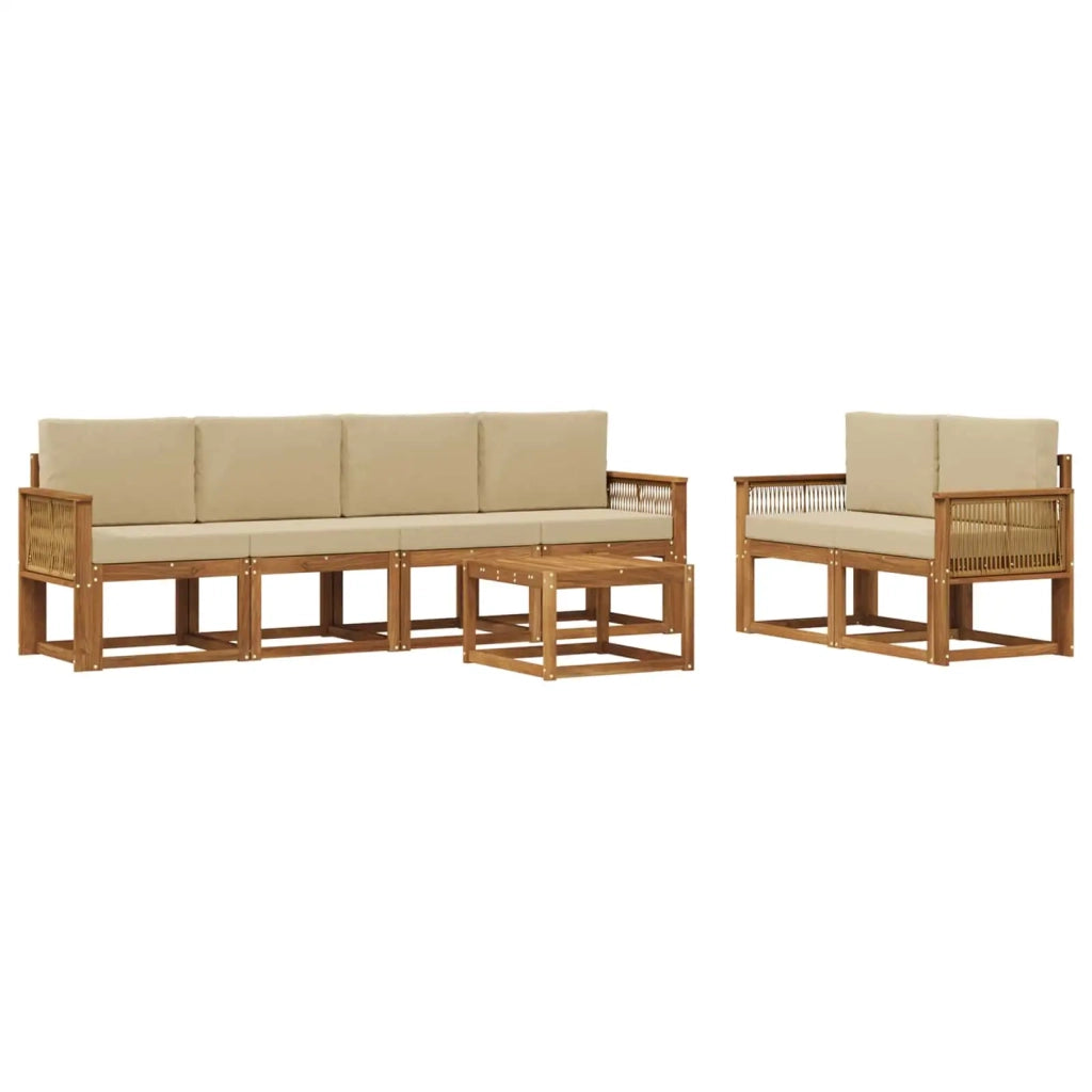 Set di divani da esterno 7 pcs Naturale e Beige Poliestere 3385019