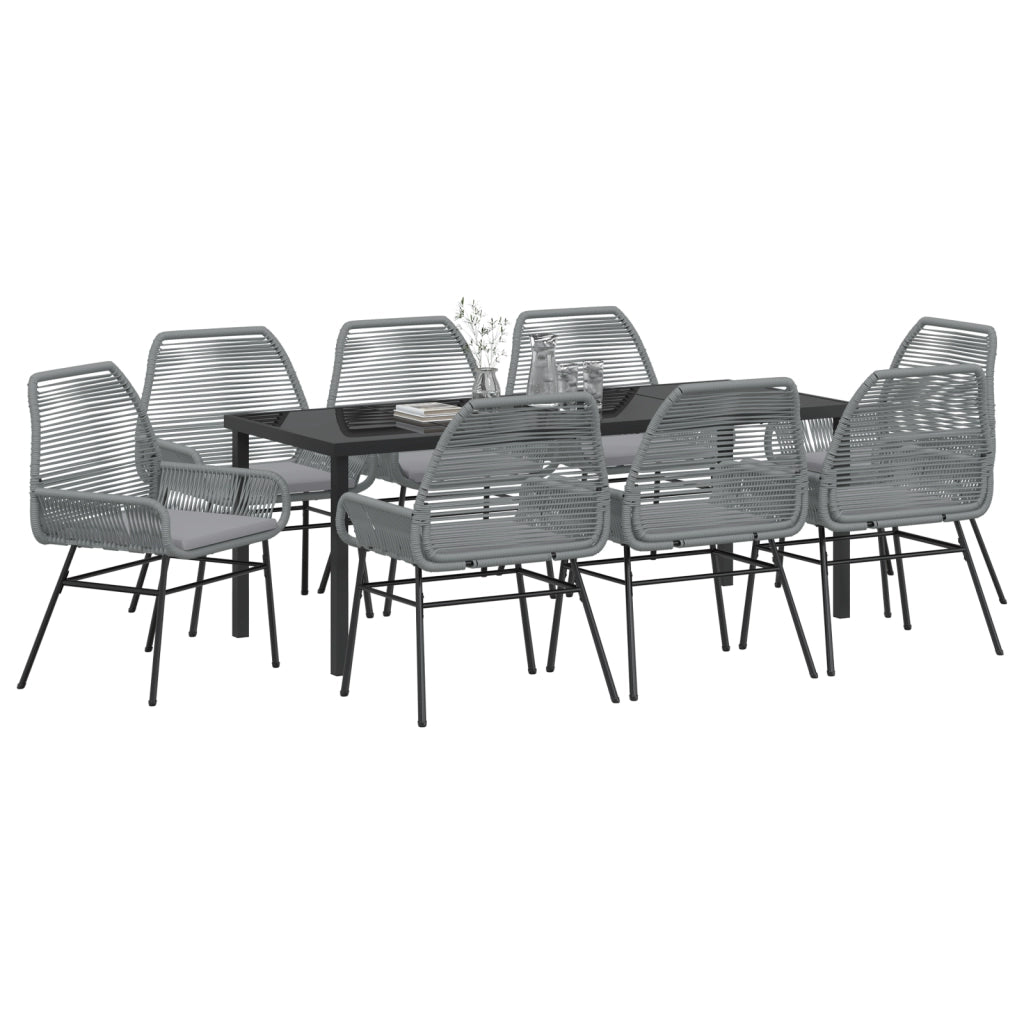 Set da Pranzo da Giardino da 9 Pezzi con Cuscini Grigio Polyrattan
