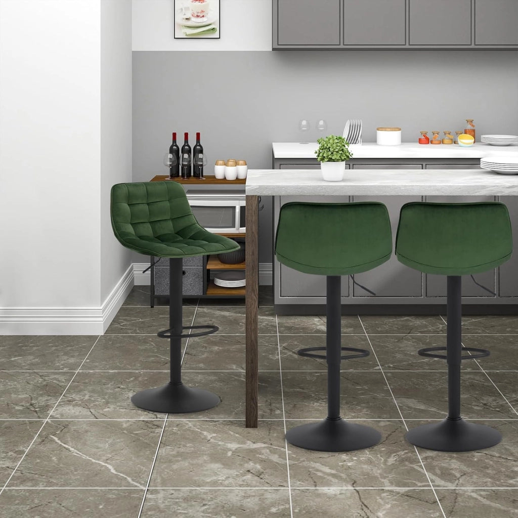 Set di 2 Sgabelli da Bar per Casa Moderni Sgabelli Cucina Girevoli con Poggiapiedi, in Velluto Verde Scuro BH273dgn-2