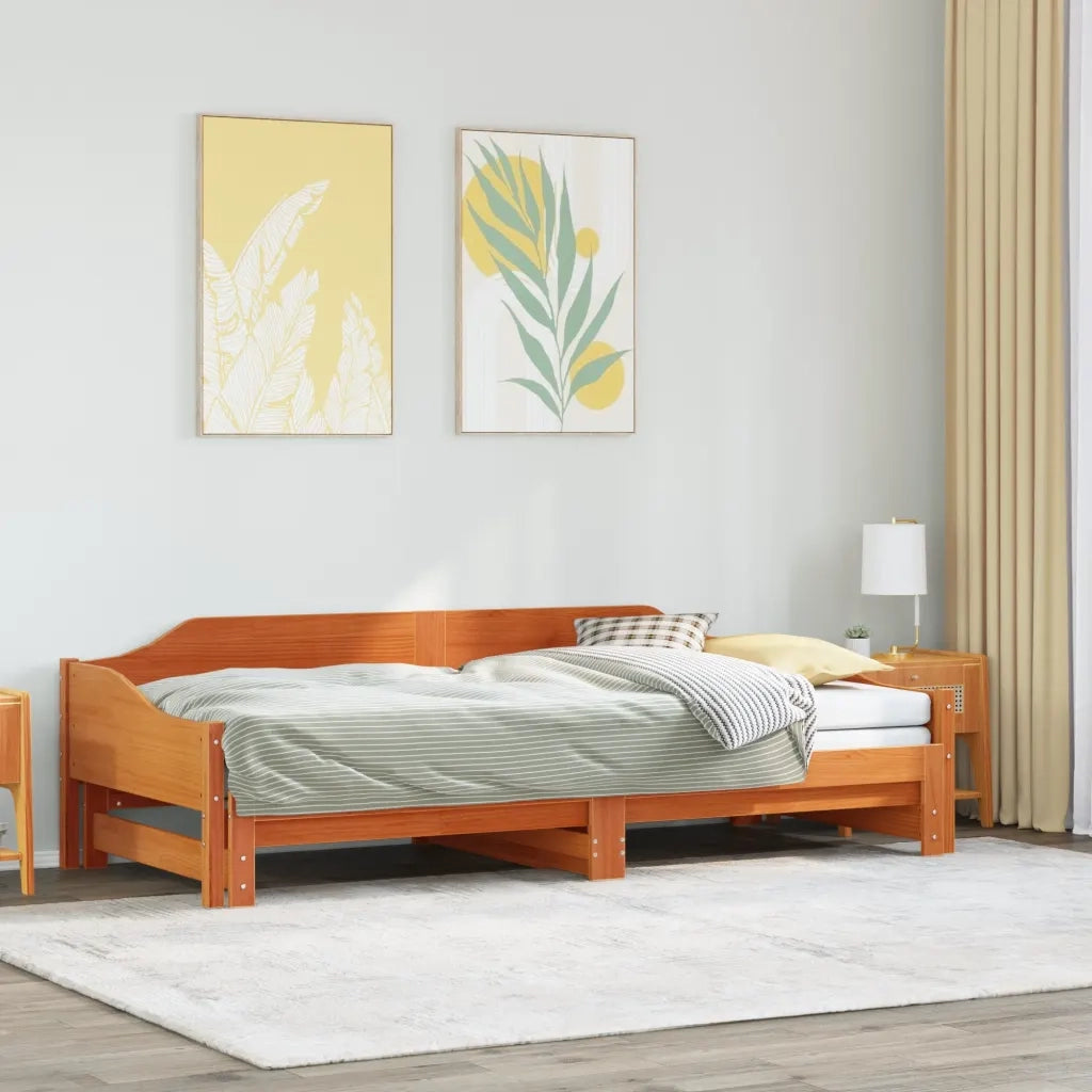Divano Letto con Rotelle senza Materasso Marrone Cera 90x190 cm