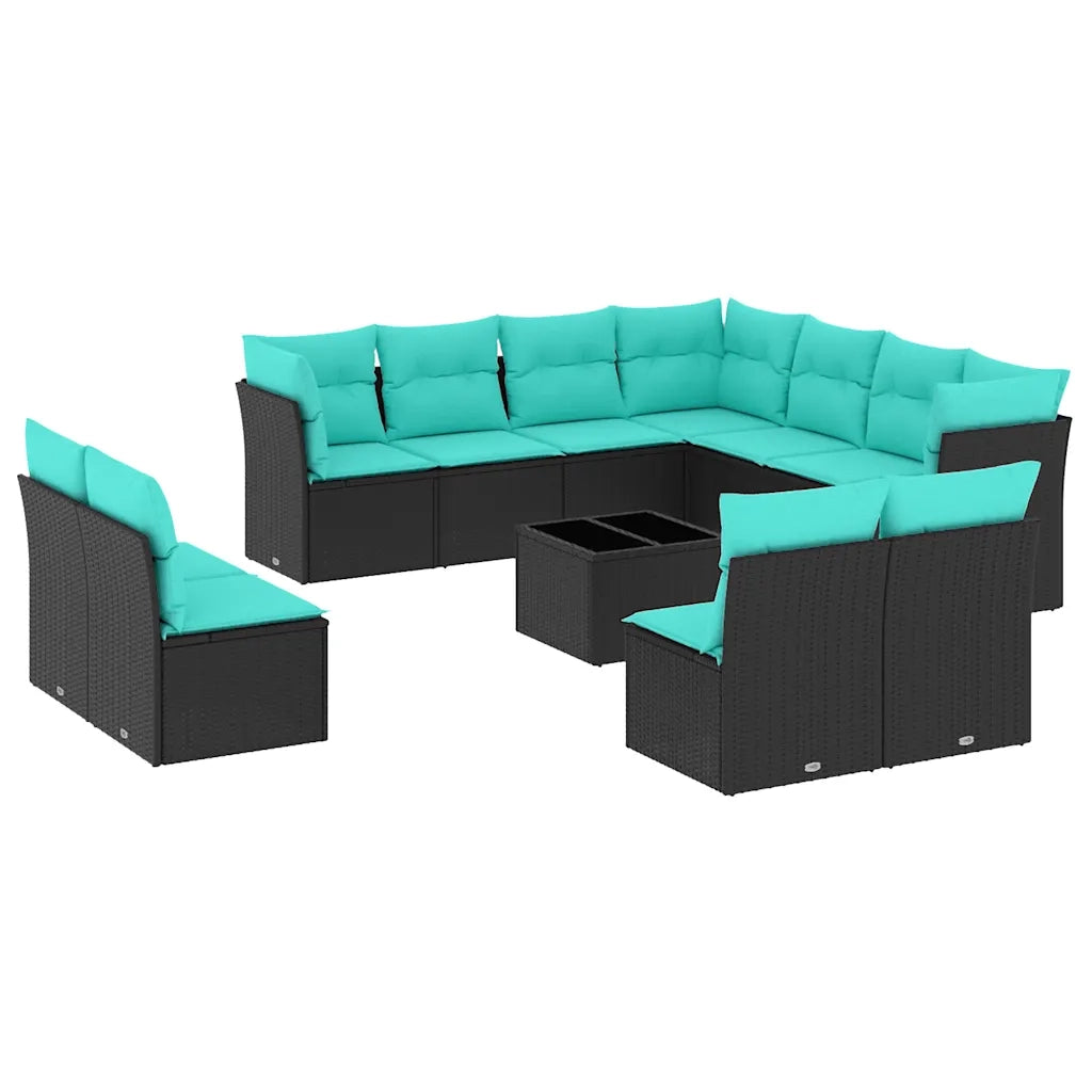 Set Divani da Giardino 12 pz con Cuscini Nero in Polyrattan 3217827