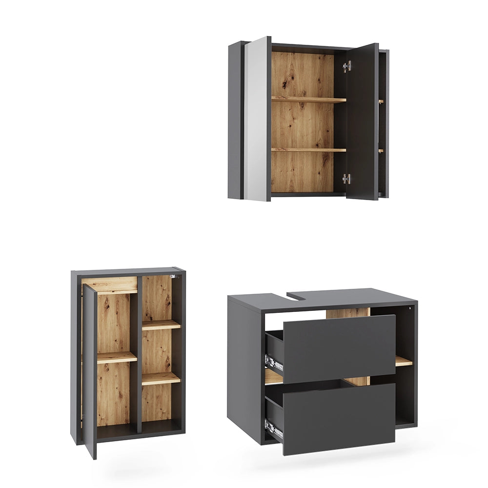 Vicco Set di mobili per il bagno Grigio/Artisan 3 parti