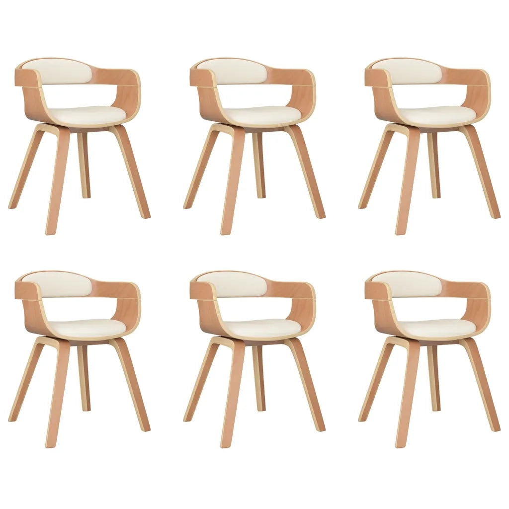 Sedie da Pranzo 6 pz Crema in Legno Curvato e Similpelle cod mxl 23032