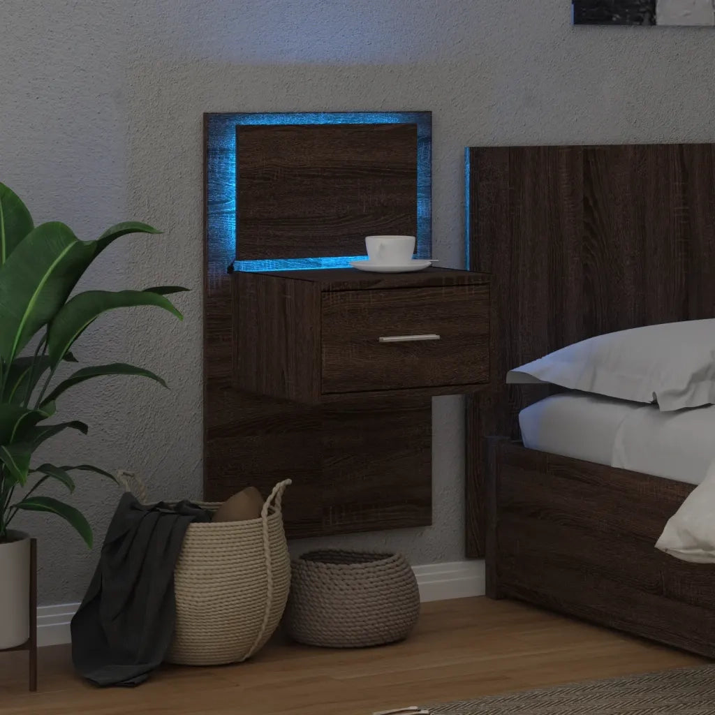 vidaXL Comodino a Parete con luci LED Rovere Marrone