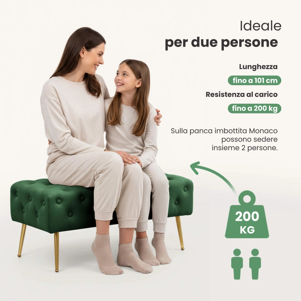 Panca imbottita in velluto trapuntato 100 cm MONACO Verde Bottiglia