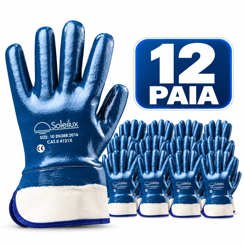 12x Paia Guanti da Lavoro NBR Blu Tutto Spalmato Taglia 10 – DPI CAT. II EN 388:2016 – Guanti Professionali