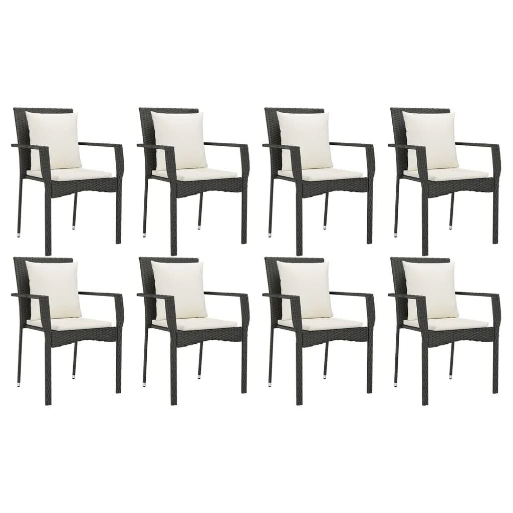 Set da pranzo da giardino da 9 pezzi e cuscini resina intrecciata nera 02_0014838
