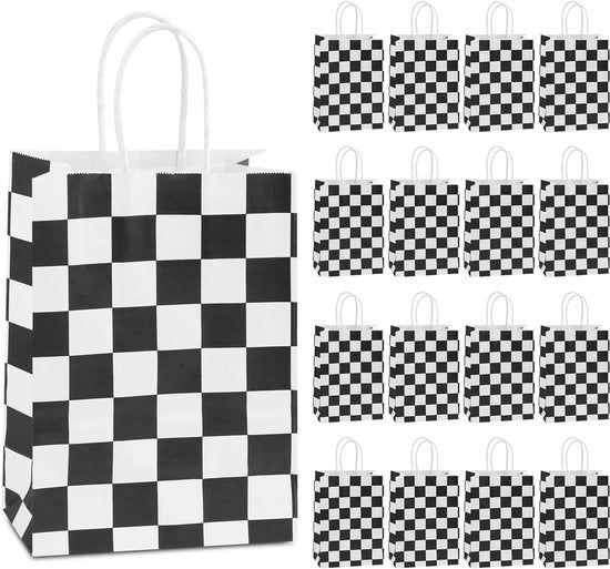Borse da corsa 16 pezzi - Nero-bianco in pelle - Borse di regalo - Maniglie - Carta di alluminio per alimenti - Grande capacità