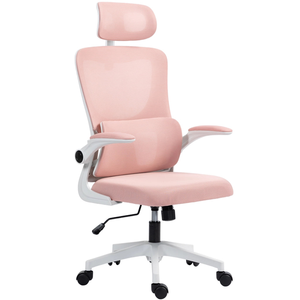 Sedia da Ufficio Regolabile e Reclinabile con Poggiatesta Rimovibile, in Tessuto a Rete, 60x59x114-122 cm, Rosa