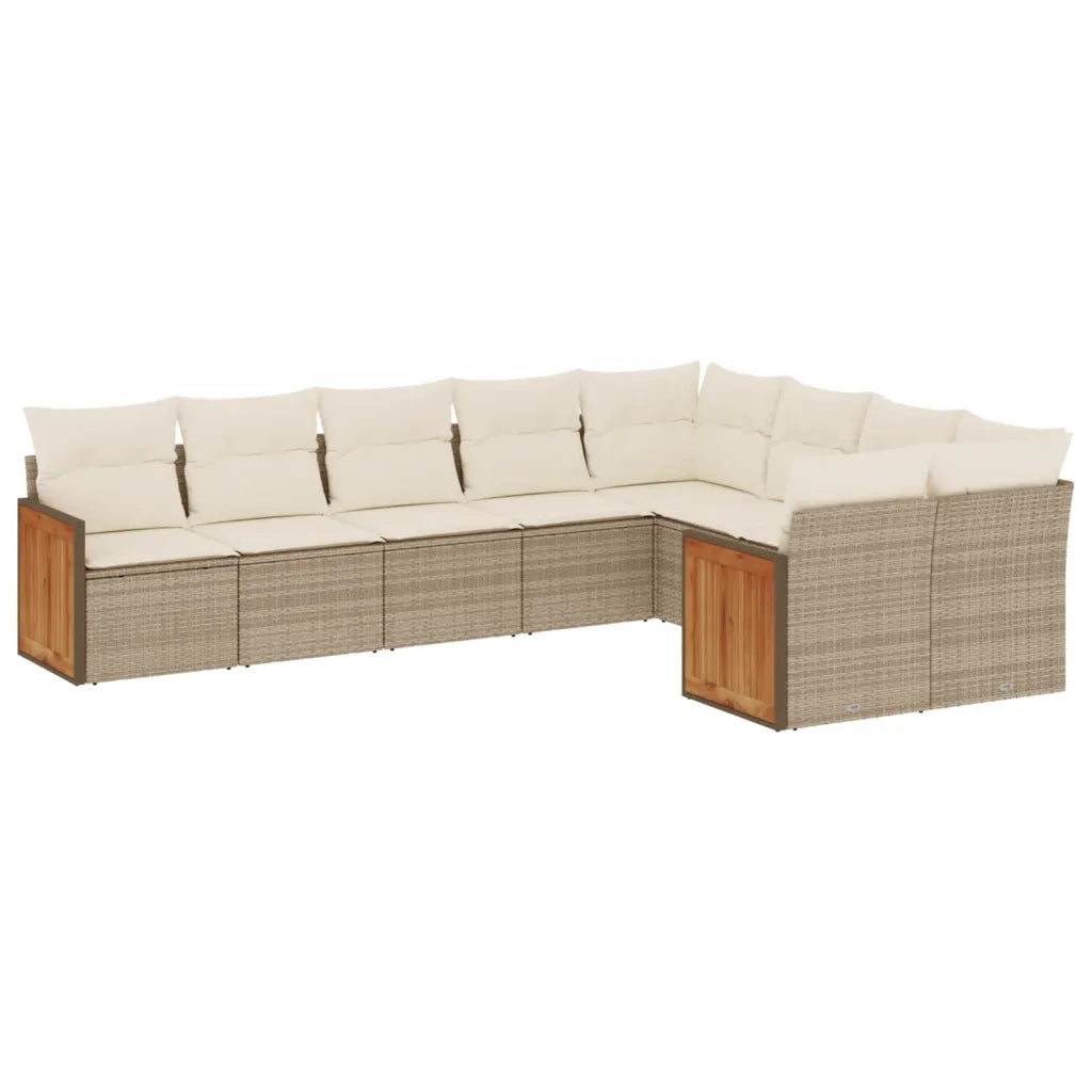 Set Divano da Giardino 9 pz con Cuscini Beige in Polyrattan 3227983