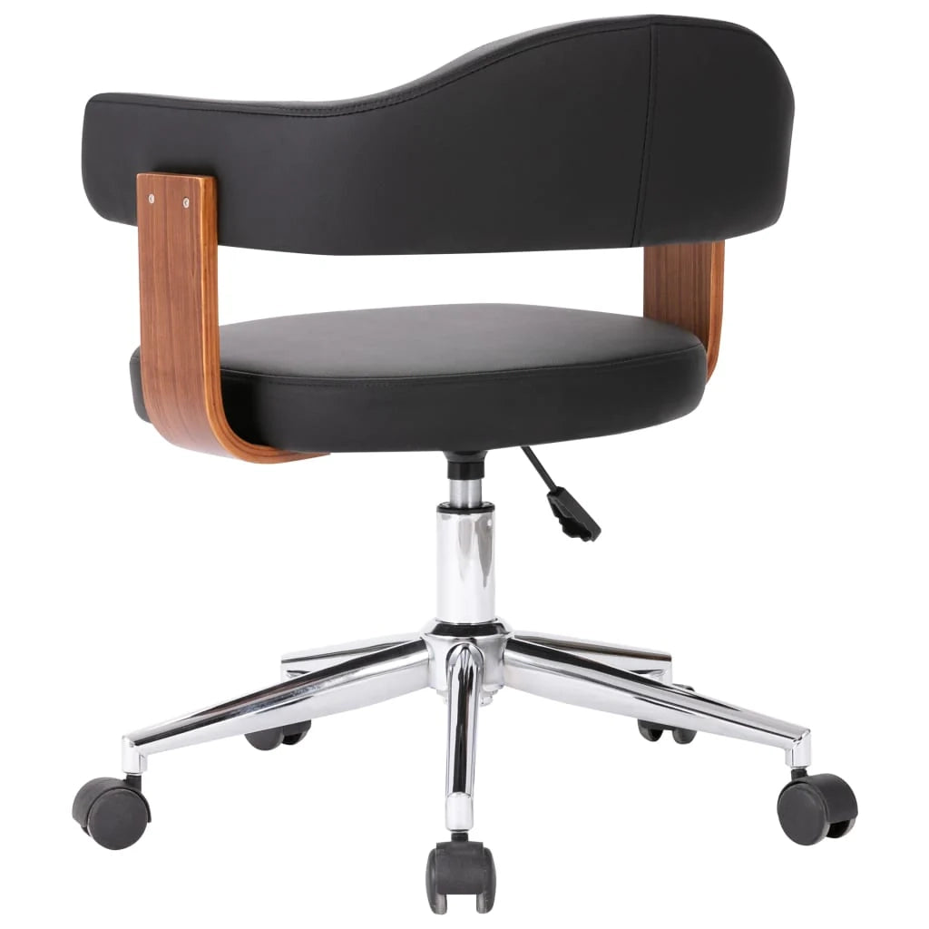 Sedia girevole da ufficio/studio in legno curvato e similpelle nera 02_0024150