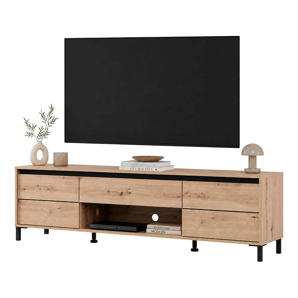 Celico, Mobile Porta tv un Cassetto, 183x40x52h cm Marrone Rovere Nodi