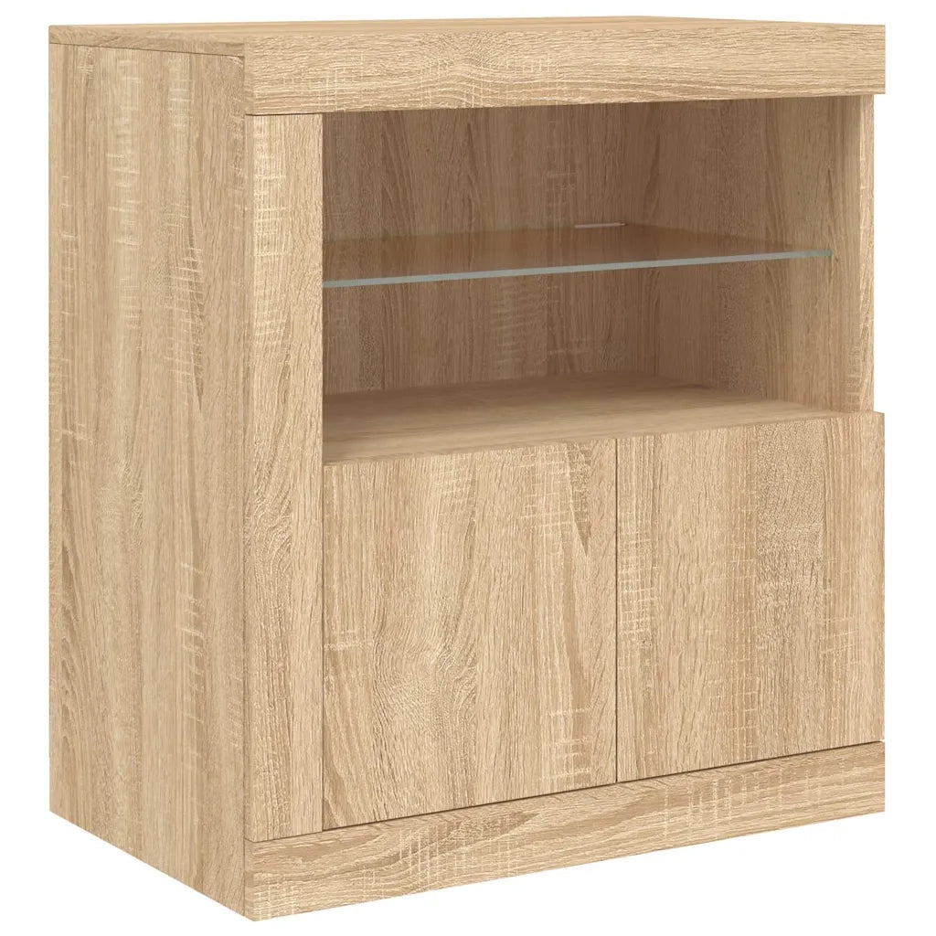 Credenza | Madia | Buffet da pranzo | Armadio da pranzo con Luci LED Rovere Sonoma 60,5x37x67 cm