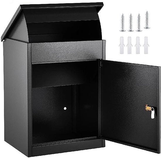 Pakketbrievenbus in vetro, Montaggio alla parete, Pakketbrievenbussen Nero – Con 4 Chiavi aggiuntive – 44x35x58CM – Facile da montare