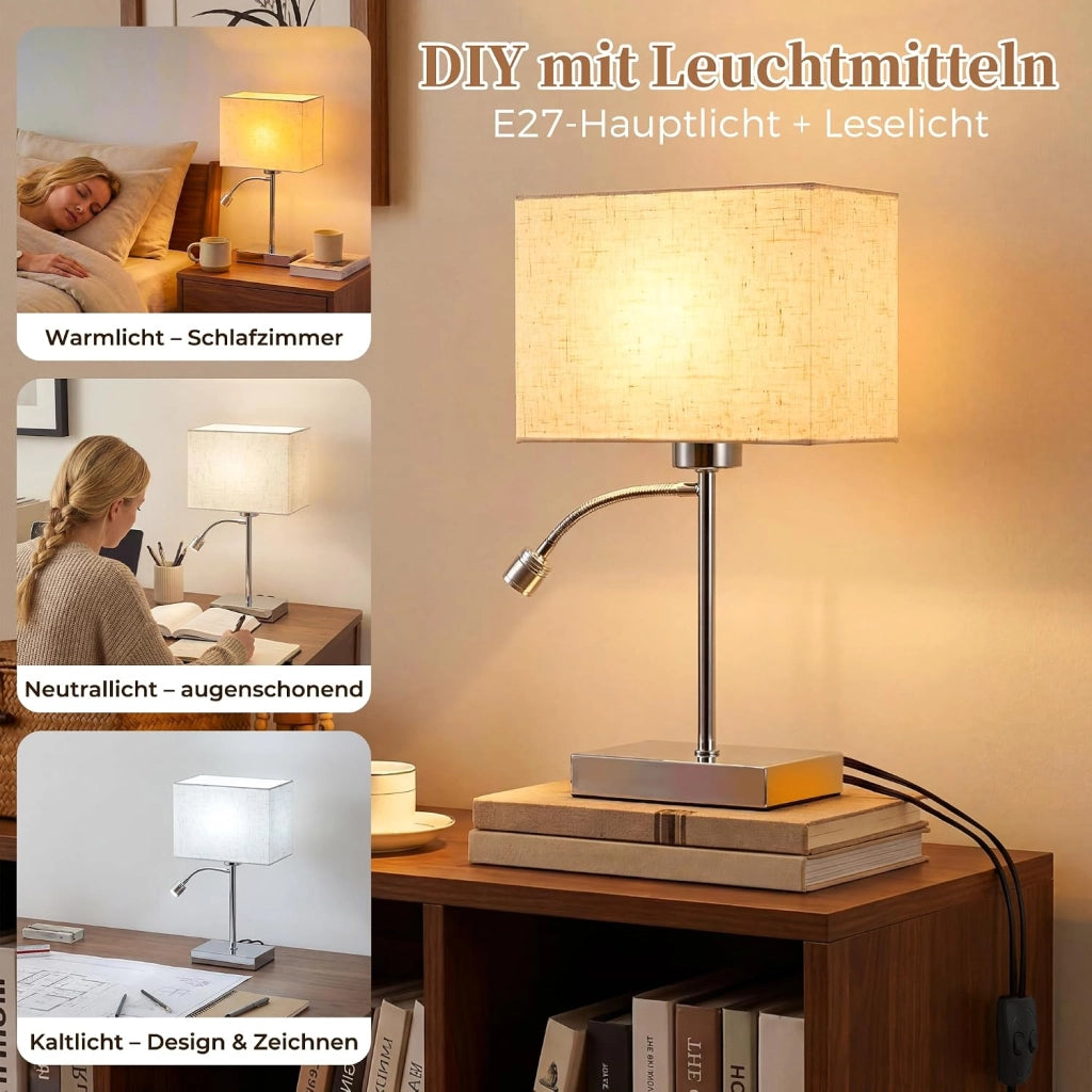 ZMH Lampada da Tavolo LED E27 Moderna Paralume in Tessuto Orientabile 360¡ã Interruttore per Camera Letto Hotel