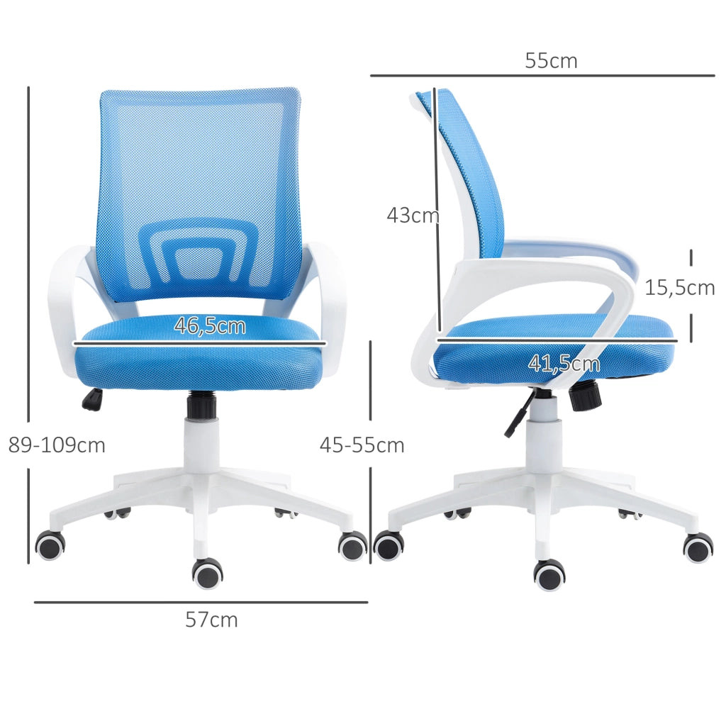 Sedia da ufficio girevole con schienale in rete, braccioli e altezza regolabile ¨C zephmum ¨C blu chiaro, carico 120 kg