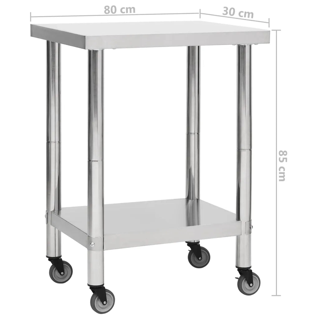 Tavolo da Lavoro Cucina con Ruote 80x30x85 cm in Acciaio Inox CFW4672297