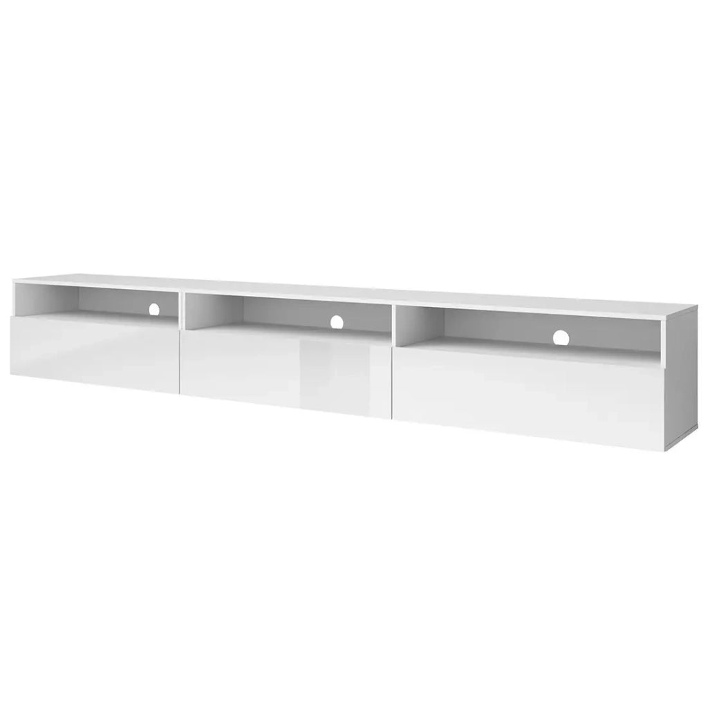 Buffet RAMOS – 2 porte in vetro + 3 cassetti – Color bianco lucido e nero – LED multicolori integrate