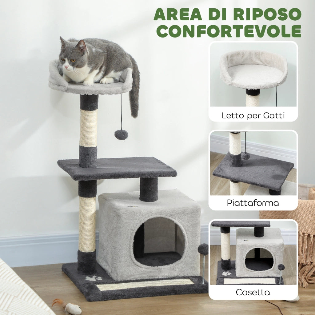 Tiragraffi per gatti con casetta e lettino ¨C Xylo ¨C Grigio 85cm
