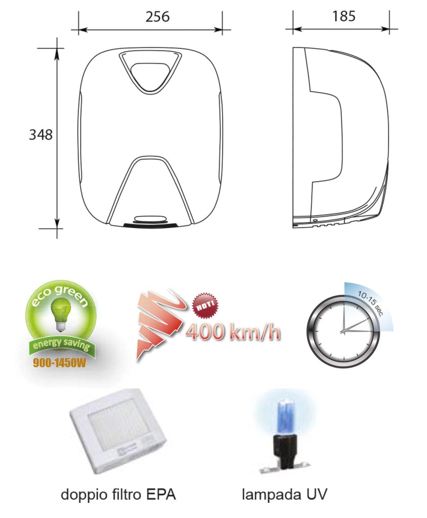 Asciugamani Elettrico con Fotocellula 1450W Vama Laser Flow UV Basic BF Bianco