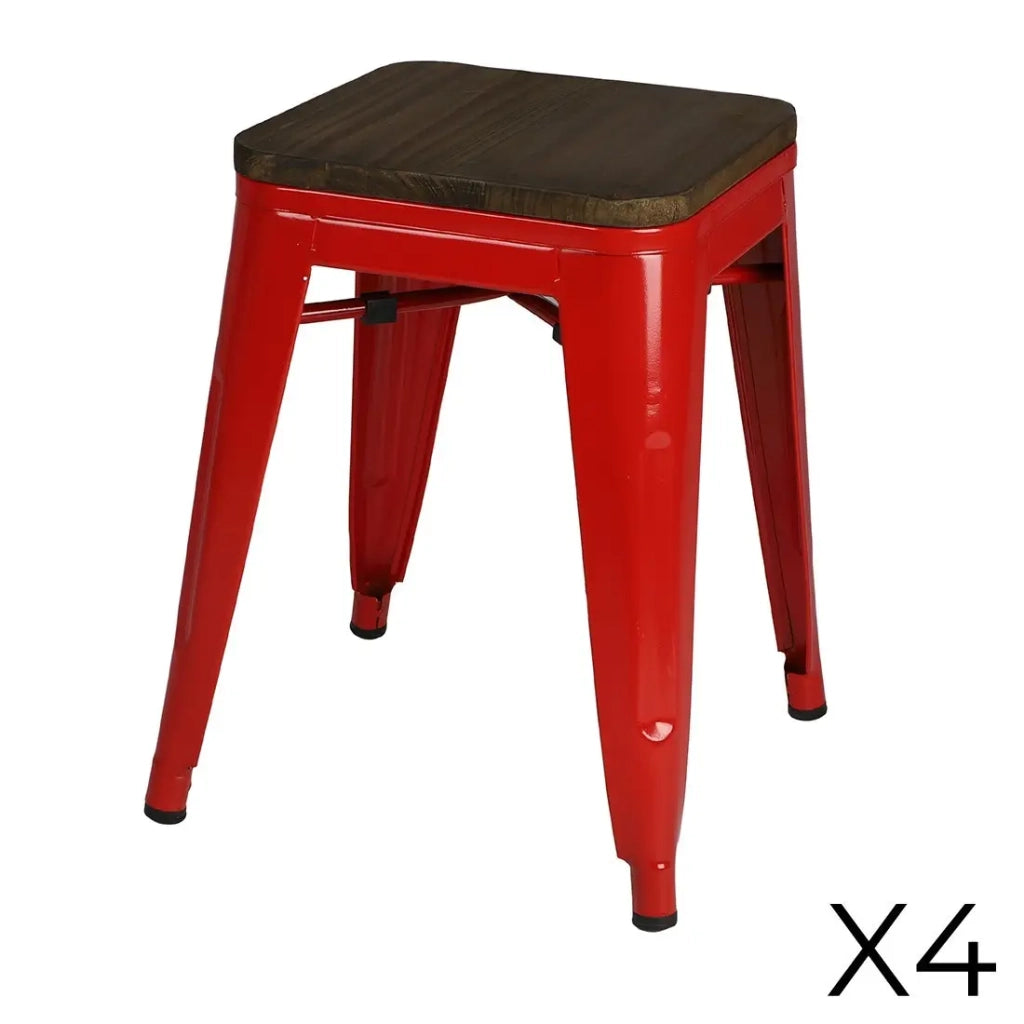 Set di 4 sgabelli in stile industriale in metallo, colore rosso - Collezione FACTORY.
