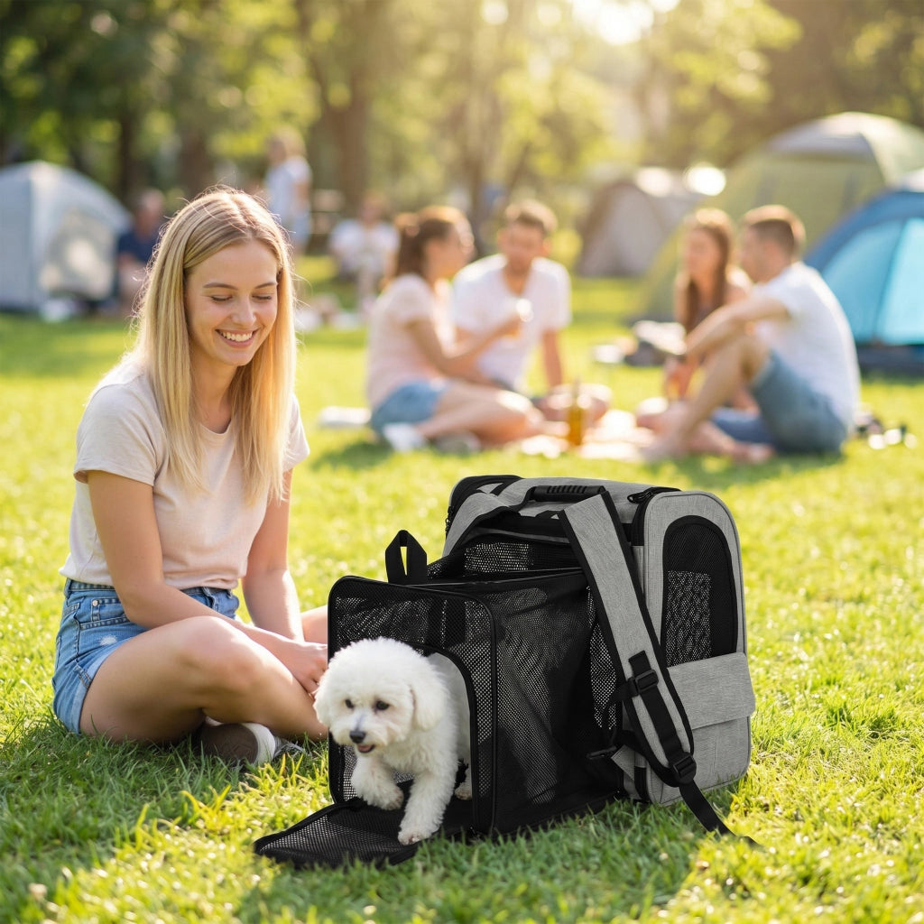 Trasportino per cani estendibile con tasche e strisce riflettenti ¨C zephmum ¨C Grigio chiaro 33.5x28x42 cm