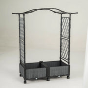 Cassette per piante con irrigazione automatica graticcio e tetto-letto da giardino rialzato su ruote bloccatili rattan impermeabile Grigio