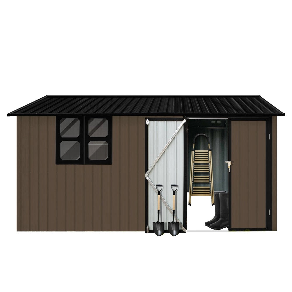 Casetta da Giardino in Metallo con Porta e Finestra ¨C MINIMAL ¨C Marrone/Nero, 362x285.5 cm