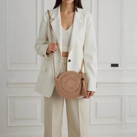 Borsa a tracolla in stile bohemien per vacanza e festa - con chiusura a zip e cuciture in maglia