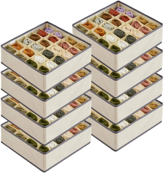Set di 8 paia di calze, organizzatore di cassetti per intimo, 24 cassette, organizzatore di armadio, organizzatore di tavolo per vestirsi, scatole per riporre abiti, intimo, cravatte, kaki