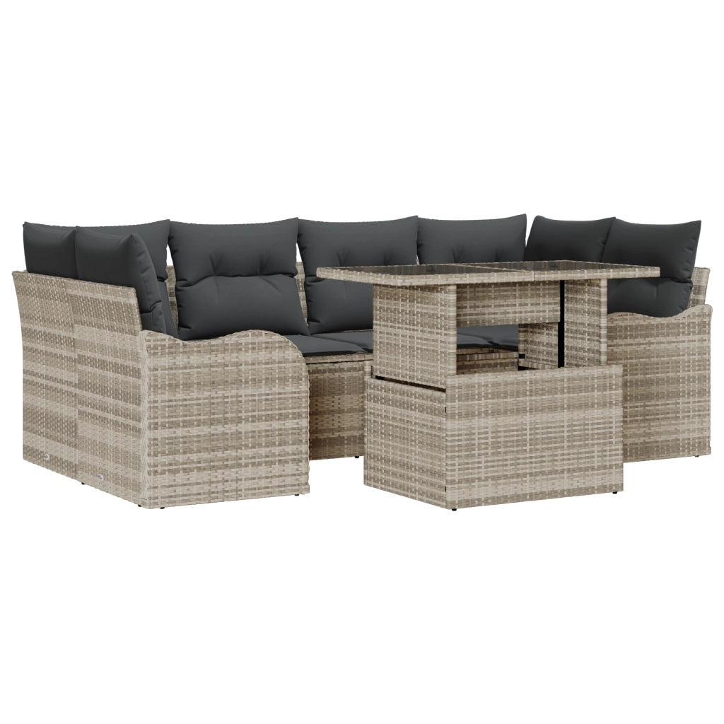Set Divano Giardino con Cuscini Grigio Chiaro in Polyrattan