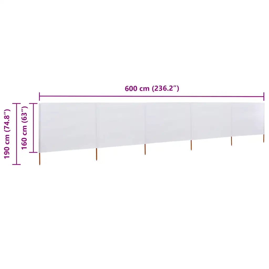 Paravento a 5 Pannelli-Divisorio in Tessuto 600x160 cm Bianco Sabbia