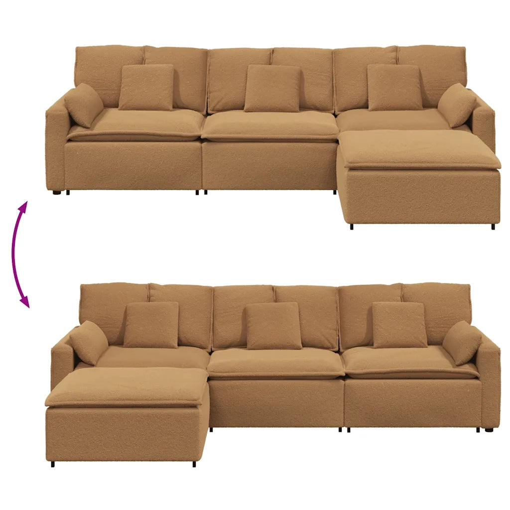 Divano Modulare con Poggiapiedi e Cuscini Beige