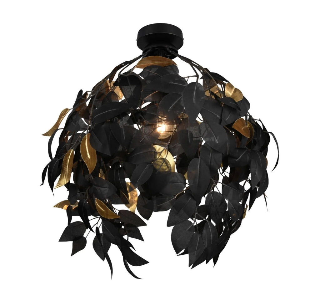 Plafoniera moderna LEAVY nera/oro metallo E27 38cm RL