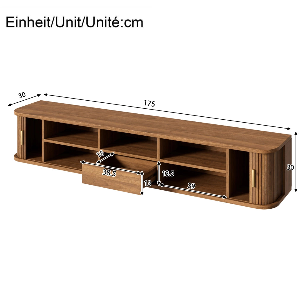 Mobile TV da parete, finitura effetto legno, illuminazione a LED regolabile tramite app, materiale MDF, colore noce
