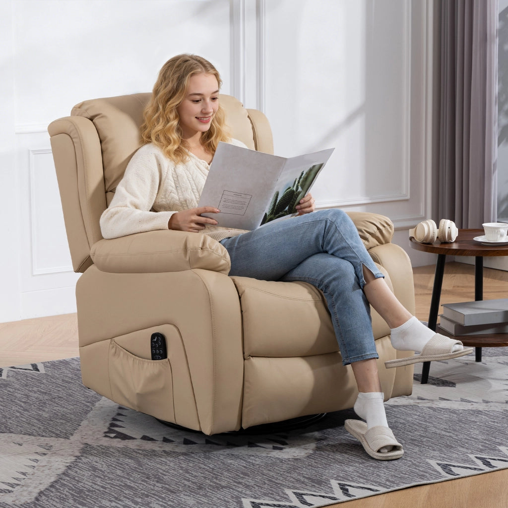 Poltrona Relax Reclinabile 87x97X100 cm con 8 Punti Massaggianti Riscaldanti e Poggiapiedi Beige