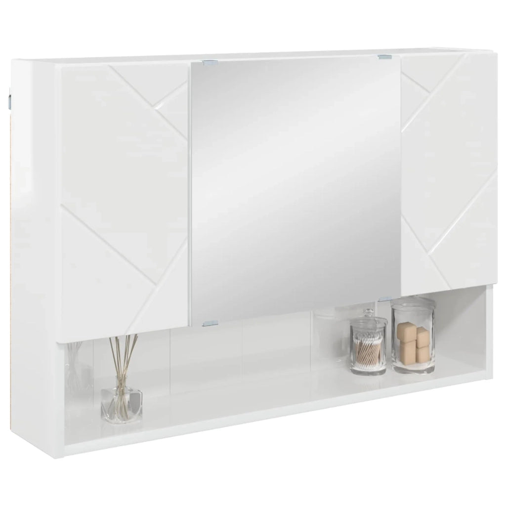 Mobiletto per specchio con porta Bianco Lucido 80 x 17 x 55 cm 883358