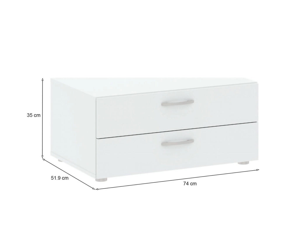 Cassettiera Piatto, Settimino multiuso, Comò camera da letto, Mobile con cassetti, 74x52 h35 cm, Bianco