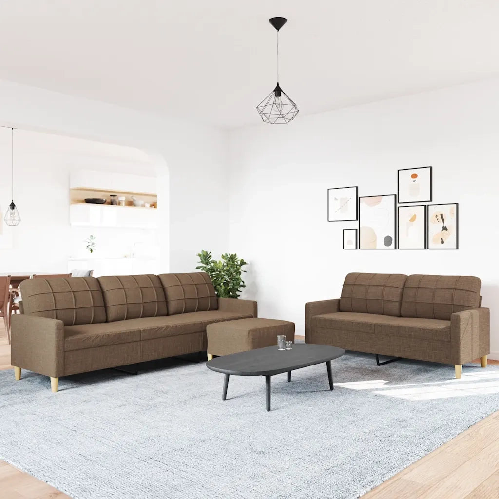 Set di Divani 3 pz con Poggiapiedi Marrone in Tessuto 3278330