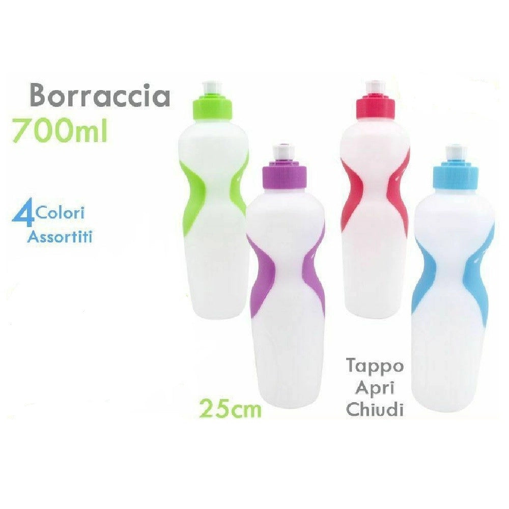 Trade Shop - Bottiglia Borraccia In Plastica Colorata 700ml Sport Scuola Tappo Apri Chiudi -