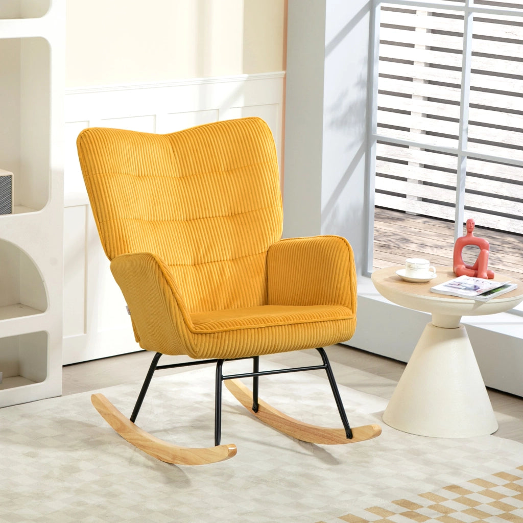 Poltrona dondolo vintage con imbottitura spessa ¨C zephmum ¨C Legno faggio e acciaio, Giallo