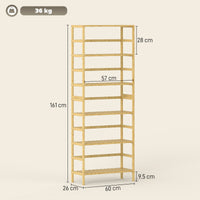 Scaffale Autoportante 60x26x161 cm a 6 Livelli con Ripiani Regolabili in Legno di Bambù Legno Naturale