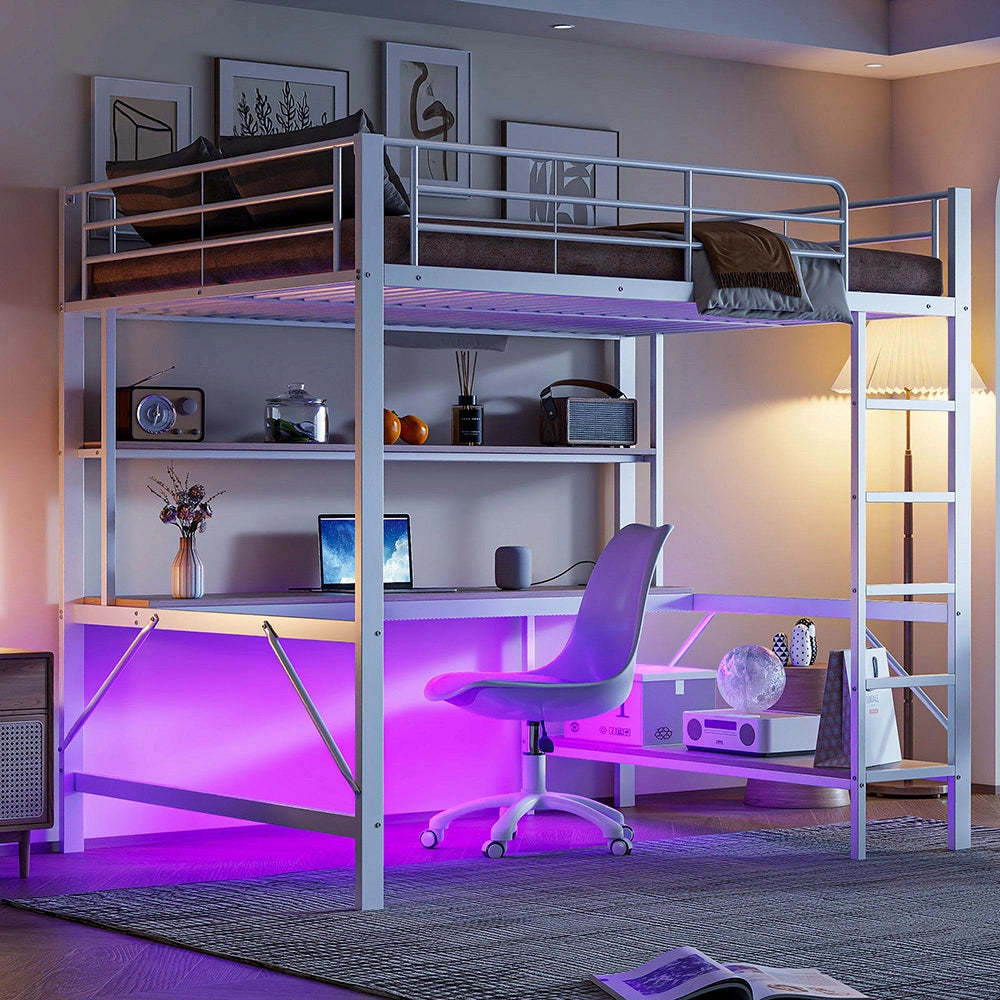 Letto mezzanino 140x200cm - Xylo - bianco, USB, luce controllabile