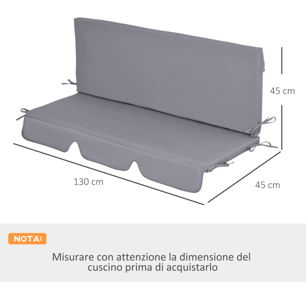 Set 2 Pezzi Cuscini per Dondolo da Giardino 3 Posti con Lacci Grigio Confortevoli e Resistenti 130x45x5 cm